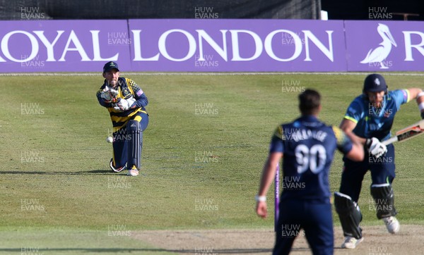 140517 - Glamorgan v Kent - Royal London One-Day Cup - Chris Cooke of Glamorgan runs out James Tredwell of Kent