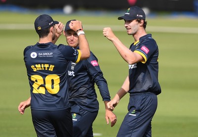 160621 - Glamorgan v Kent - T20 Vitality Blast - Nick Selman of Glamorgan celebrates the wicket of Joe Denly of Kent