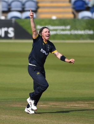 160621 - Glamorgan v Kent - T20 Vitality Blast - Dan Douthwaite of Glamorgan celebrates the wicket of Sam Billings of Kent