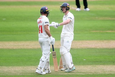 230725 - Glamorgan v Kent -  Rothesay County Championship - Ben Kellaway and Colin Ingram of Glamorgan hit a 100 run partnership