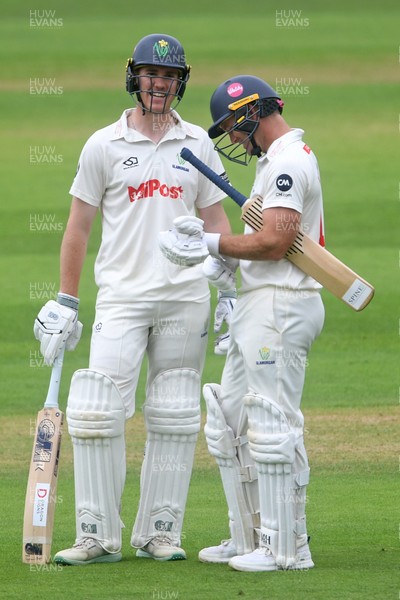 230725 - Glamorgan v Kent -  Rothesay County Championship - Ben Kellaway and Colin Ingram of Glamorgan