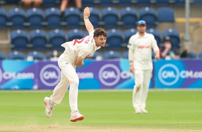 240725  Glamorgan v Kent, Rothesay County Championship Division 2, Day 3 -  Ned Leonard of Glamorgan bowls