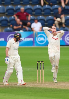 240725  Glamorgan v Kent, Rothesay County Championship Division 2, Day 3 - Ben Kellaway of Glamorgan bowls