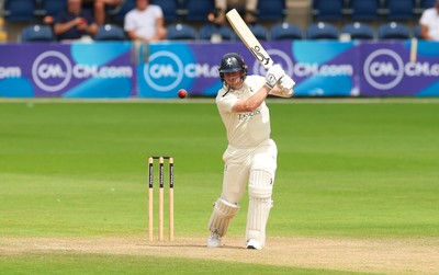 240725  Glamorgan v Kent, Rothesay County Championship Division 2, Day 3 - Joey Evison of Kent plays a shot