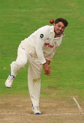 240725  Glamorgan v Kent, Rothesay County Championship Division 2, Day 3 - Kiran Carlson of Glamorgan bowls