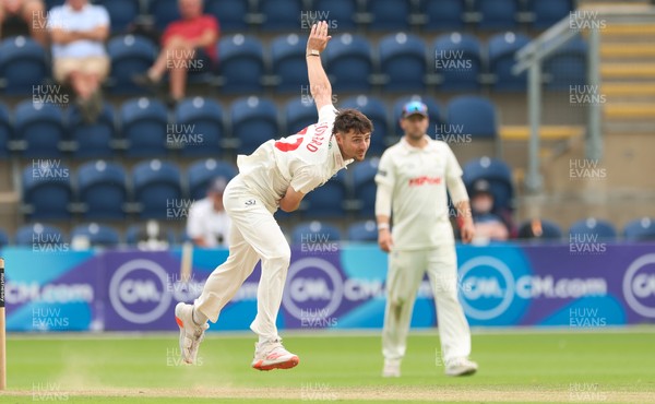 240725  Glamorgan v Kent, Rothesay County Championship Division 2, Day 3 -  Ned Leonard of Glamorgan bowls