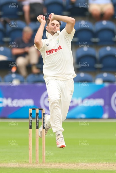 240725  Glamorgan v Kent, Rothesay County Championship Division 2, Day 3 -  Ned Leonard of Glamorgan bowls