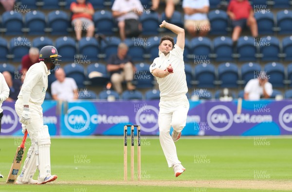 240725  Glamorgan v Kent, Rothesay County Championship Division 2, Day 3 -  Ned Leonard of Glamorgan bowls