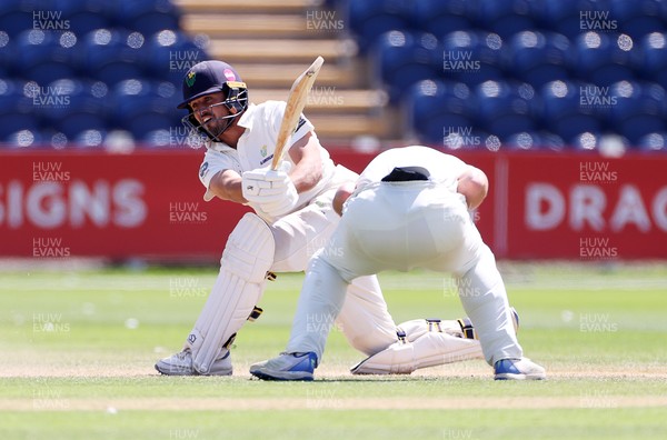 250725 - Glamorgan v Kent - Rothesay County Championship Division 2 - Kiran Carlson of Glamorgan hits the match winning runs