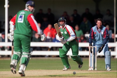 260498 - Glamorgan v Kent - AXA League -  Steve James runs as captain Matthew Maynard picks up two off Matthew Fleming