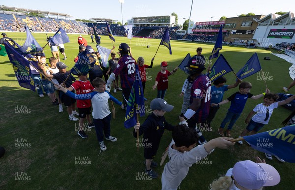 020623 - Glamorgan v Kent Spitfires, Vitality Blast T20 - Glamorgan players head out at the start of the match