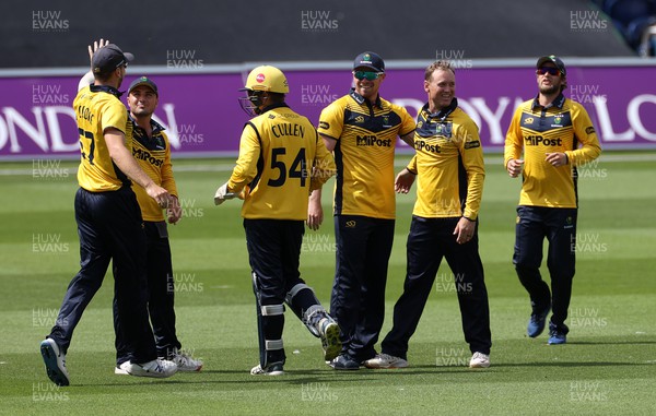 040822 - Glamorgan v Kent Spitfires - Royal London One Day Cup - Colin Ingram of Glamorgan celebrates after Ollie Robinson is caught by Dan Douthwaite