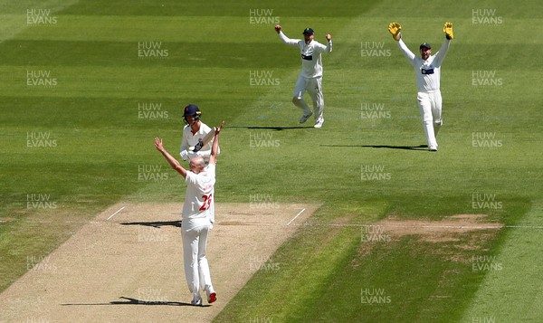 040621 - Glamorgan v Lancashire - LV= County Championship - James Weighell of Glamorgan successfully appeals the wicket of Keaton Jennings