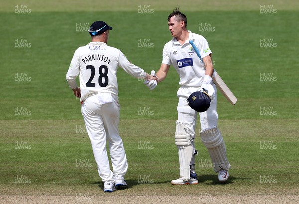 050621 - Glamorgan v Lancashire - LV= County Championship - Marnus Labuschagne of Glamorgan shakes hands with Matthew Parkinson at the end of the game
