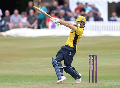 170822 - Glamorgan v Lancashire, Royal London One Day Cup - Joe Cooke of Glamorgan’s helmet is struck by the ball as he looks to play a shot