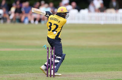 170822 - Glamorgan v Lancashire, Royal London One Day Cup - Prem Sisodiya of Glamorgan  is bowled by Tom Bailey