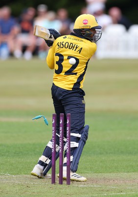 170822 - Glamorgan v Lancashire, Royal London One Day Cup - Prem Sisodiya of Glamorgan  is bowled by Tom Bailey