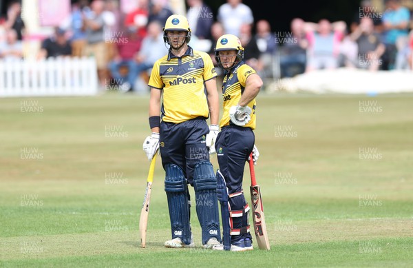 170822 - Glamorgan v Lancashire, Royal London One Day Cup - Joe Cooke, left and Colin Ingram of Glamorgan during the match