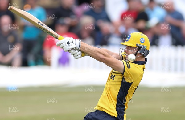 170822 - Glamorgan v Lancashire, Royal London One Day Cup - Joe Cooke of Glamorgan’s helmet is struck by the ball as he looks to play a shot