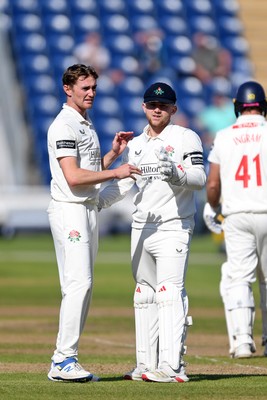 240925 - Glamorgan v Lancashire - Rothesay County Championship - Colin Ingram of Glamorgan is bowled out by George Balderson of Lancashire