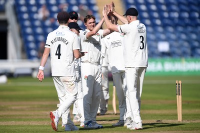 240925 - Glamorgan v Lancashire - Rothesay County Championship - Colin Ingram of Glamorgan is bowled out by George Balderson of Lancashire