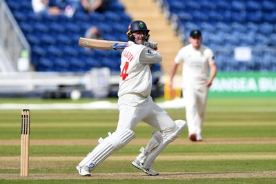240925 - Glamorgan v Lancashire - Rothesay County Championship - Timm Van Der Gugten of Glamorgan batting