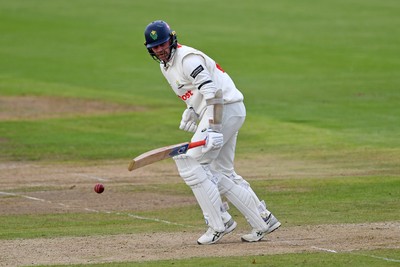 240925 - Glamorgan v Lancashire - Rothesay County Championship - Timm Van Der Gugten of Glamorgan batting