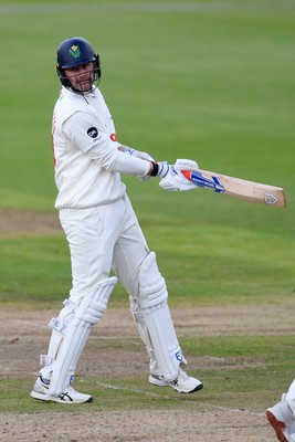 240925 - Glamorgan v Lancashire - Rothesay County Championship - Timm Van Der Gugten of Glamorgan hits 50