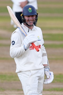 240925 - Glamorgan v Lancashire - Rothesay County Championship - Timm Van Der Gugten of Glamorgan hits 50