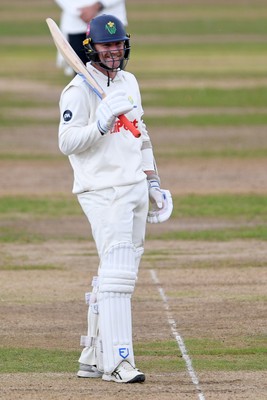 240925 - Glamorgan v Lancashire - Rothesay County Championship - Timm Van Der Gugten of Glamorgan hits 50
