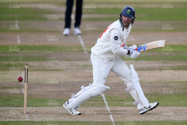 240925 - Glamorgan v Lancashire - Rothesay County Championship - Timm Van Der Gugten of Glamorgan hits 50
