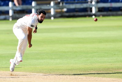 250925 - Glamorgan v Lancashire - Rothesay County Championship - Zain Ul Hassan of Glamorgan bowling