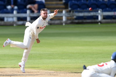 250925 - Glamorgan v Lancashire - Rothesay County Championship - Mason Crane of Glamorgan bowling