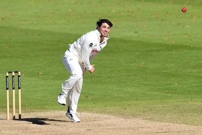 250925 - Glamorgan v Lancashire - Rothesay County Championship - Kiran Carlson of Glamorgan bowling