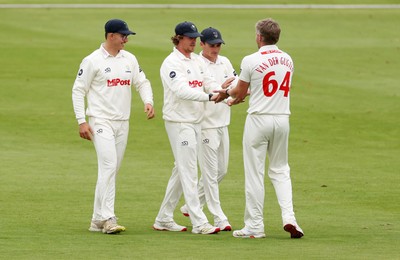 260925 - Glamorgan v Lancashire, Rothesay County Championship - Sam Northeast of Glamorgan celebrates taking the wicket of Luke Wells
