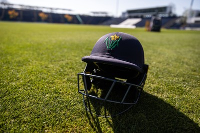 050425 - Glamorgan v Leicestershire - Rothesay County Championship Division 2 - A Glamorgan helmet on the field