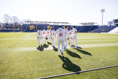050425 - Glamorgan v Leicestershire - Rothesay County Championship Division 2 - Glamorgan walk onto the field