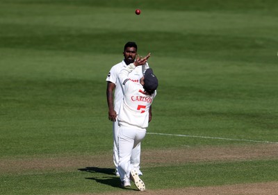 050425 - Glamorgan v Leicestershire - Rothesay County Championship Division 2 - Kiran Carlson of Glamorgan catches the ball to dismiss Sol Budinger of Leicestershire