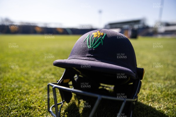 050425 - Glamorgan v Leicestershire - Rothesay County Championship Division 2 - A Glamorgan helmet on the field
