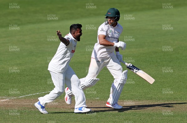 050425 - Glamorgan v Leicestershire - Rothesay County Championship Division 2 - Asitha Fernando of Glamorgan celebrates taking the wicket of Ben Mike of Leicestershire