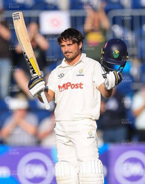 060425  Glamorgan v Leicestershire, Rothesay County Championship Division 2 - Kiran Carlson of Glamorgan celebrates his 100