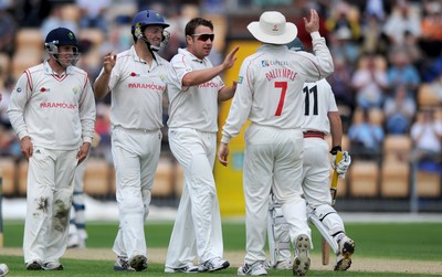 21.07.10 - Glamorgan v Leicestershire - LV County Championship Division 2 - Robert Croft of Glamorgan celebrates the wicket of Matthew Boyce of Leicestershire. 