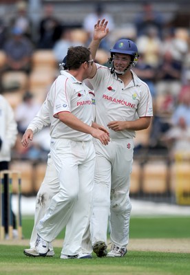 21.07.10 - Glamorgan v Leicestershire - LV County Championship Division 2 - Robert Croft of Glamorgan celebrates the wicket of Matthew Boyce of Leicestershire. 