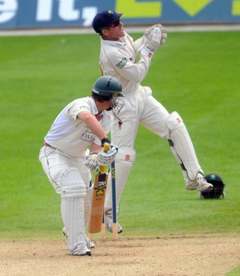 21.07.10. LV= County Championship Cricket, Division 2, Glamorgan v Leicestershire. Glamorgan's Mark Wallace makes the catch to dismiss Matthew Boyce from a delivery from Robert Croft.  