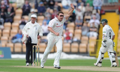 21.07.10 - Glamorgan v Leicestershire - LV County Championship Division 2 - Robert Croft of Glamorgan celebrates taking the wicket of Jacques du Toit of Leicestershire. 