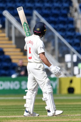 240426 - Glamorgan v Leicestershire - Rothesay County Championship - Kiran Carlson of Glamorgan hits 50