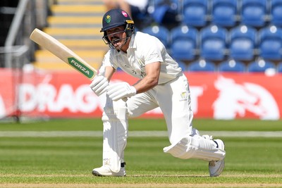 240426 - Glamorgan v Leicestershire - Rothesay County Championship - Kiran Carlson of Glamorgan batting