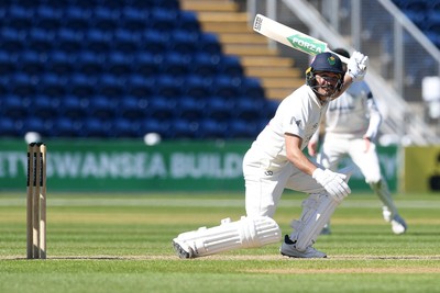 240426 - Glamorgan v Leicestershire - Rothesay County Championship - Kiran Carlson of Glamorgan batting