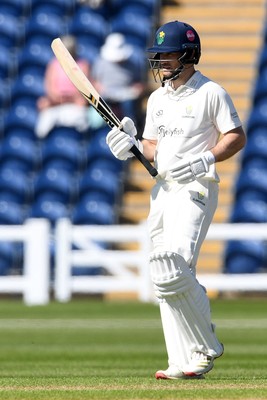 240426 - Glamorgan v Leicestershire - Rothesay County Championship - Sean Dickson of Glamorgan hits 50