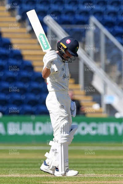 240426 - Glamorgan v Leicestershire - Rothesay County Championship - Kiran Carlson of Glamorgan hits 50